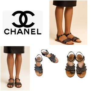 Chanel Chain CC Gladiator Sandals Black Size 39.5 $1025